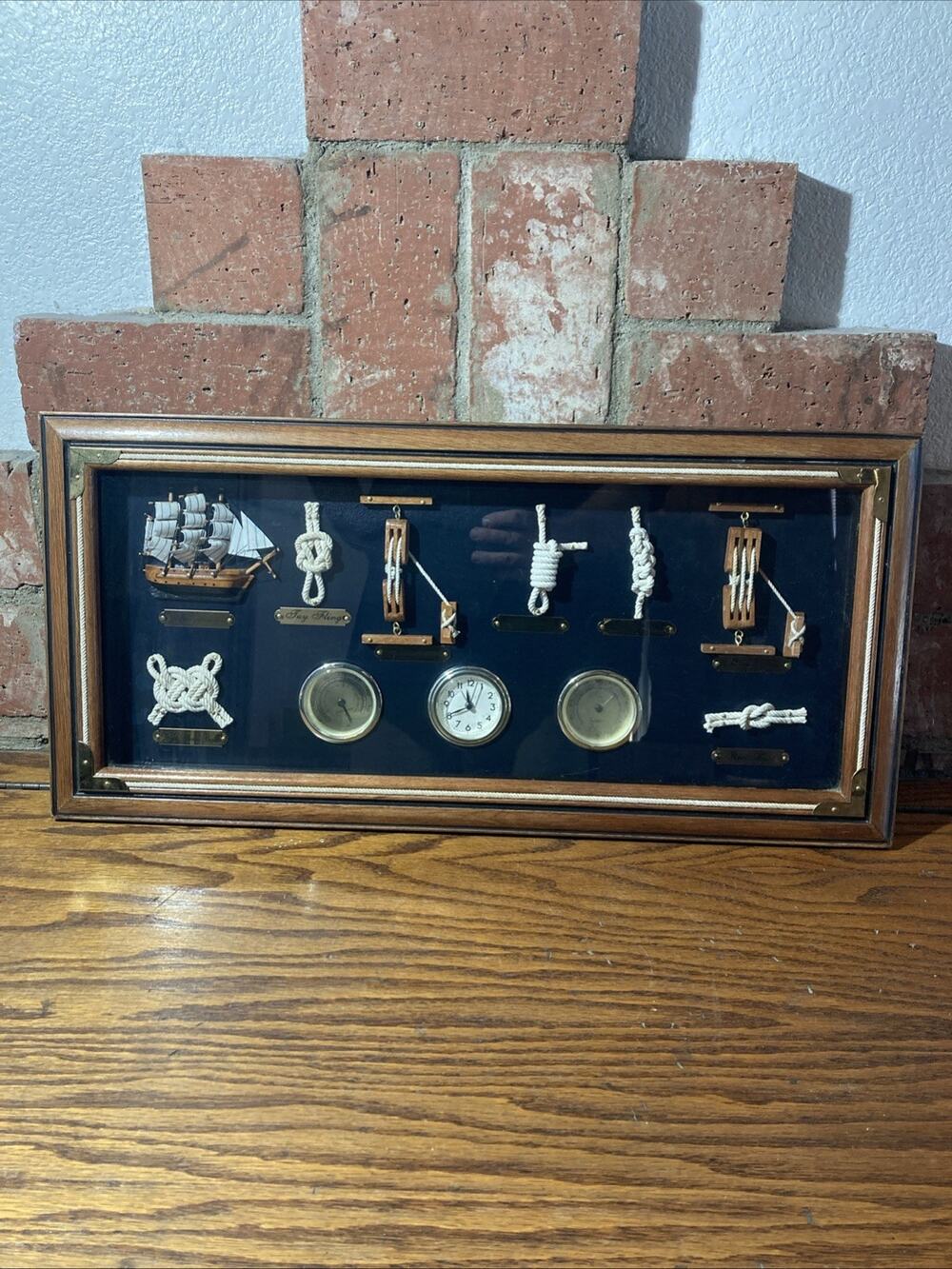Fisherman's Knot 3 Gauge's ,Clock,Temp,Humidity Wall Decor 24 x 12 Framed